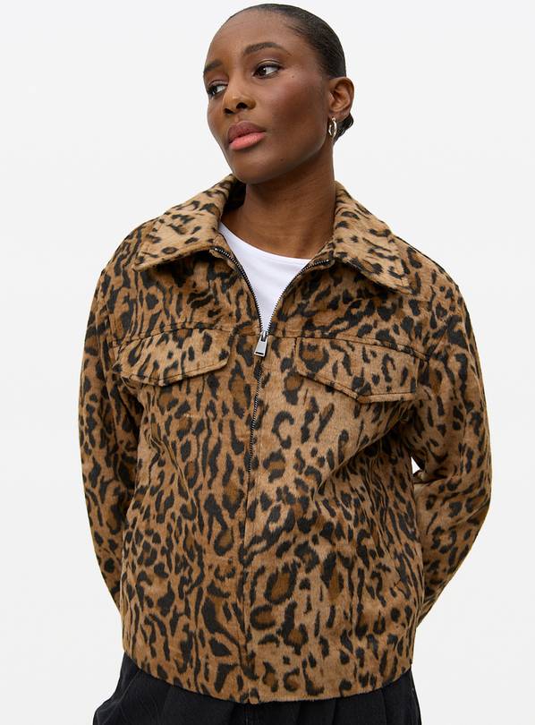 Leopard Print Boxy Trucker Jacket L